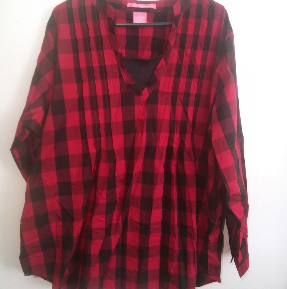 Woman Within 1X red plaid long sleeve top